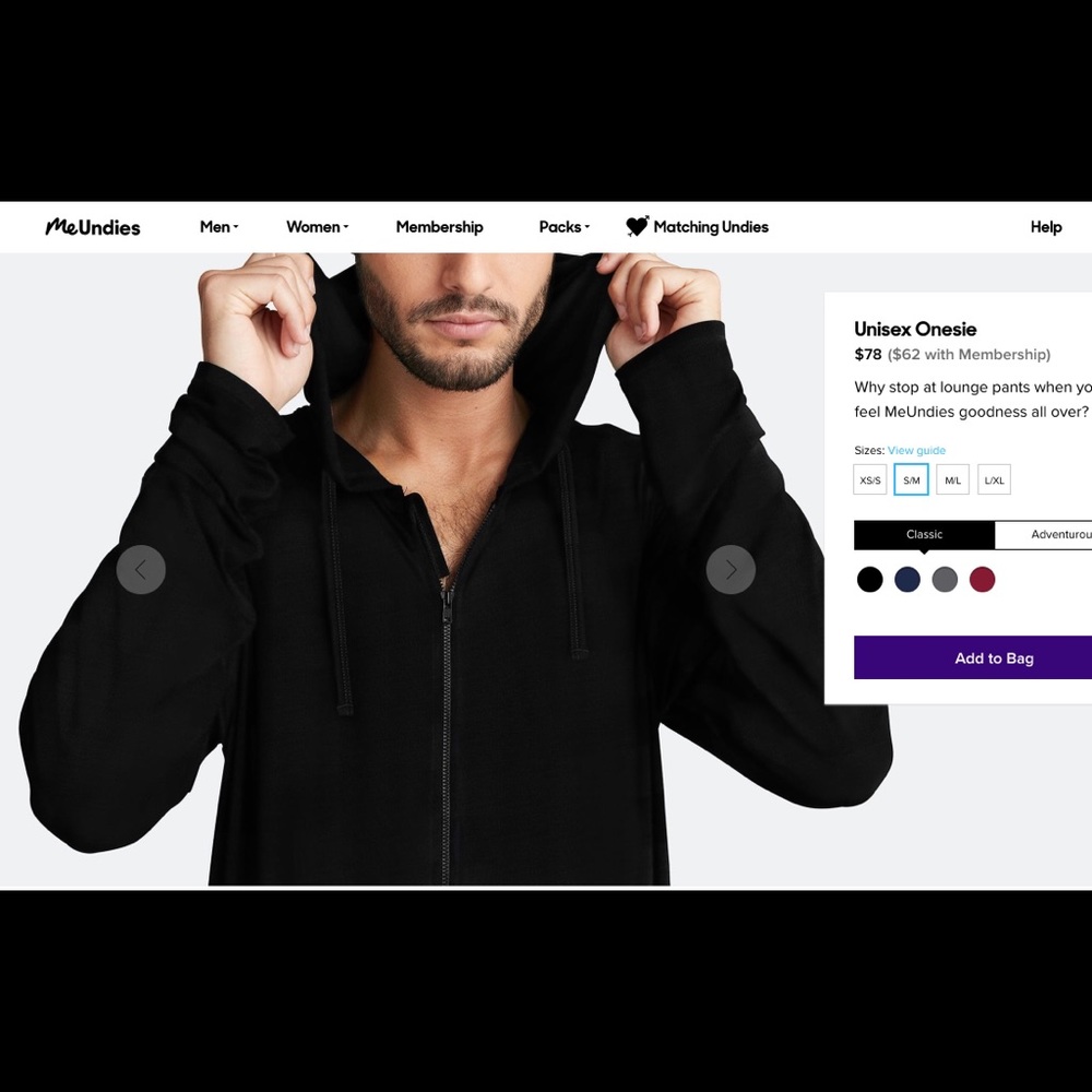 MeUndies Black Unisex Onesie Hoodie